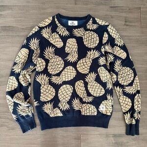 Bellfield Vintage Pineapple Navy and Gold Pineapple Knit Crewneck Sweater unique